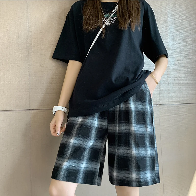 Summer plaid Running Sport Shorts for Women Streetwear Harajuku Korean Joggers Woman black Elastic High Waist Wide Leg Shorts 
Summer plaid Running Sport Shorts for Women Streetwear Harajuku Korean Joggers Woman black Elastic High Waist Wide Leg Shorts