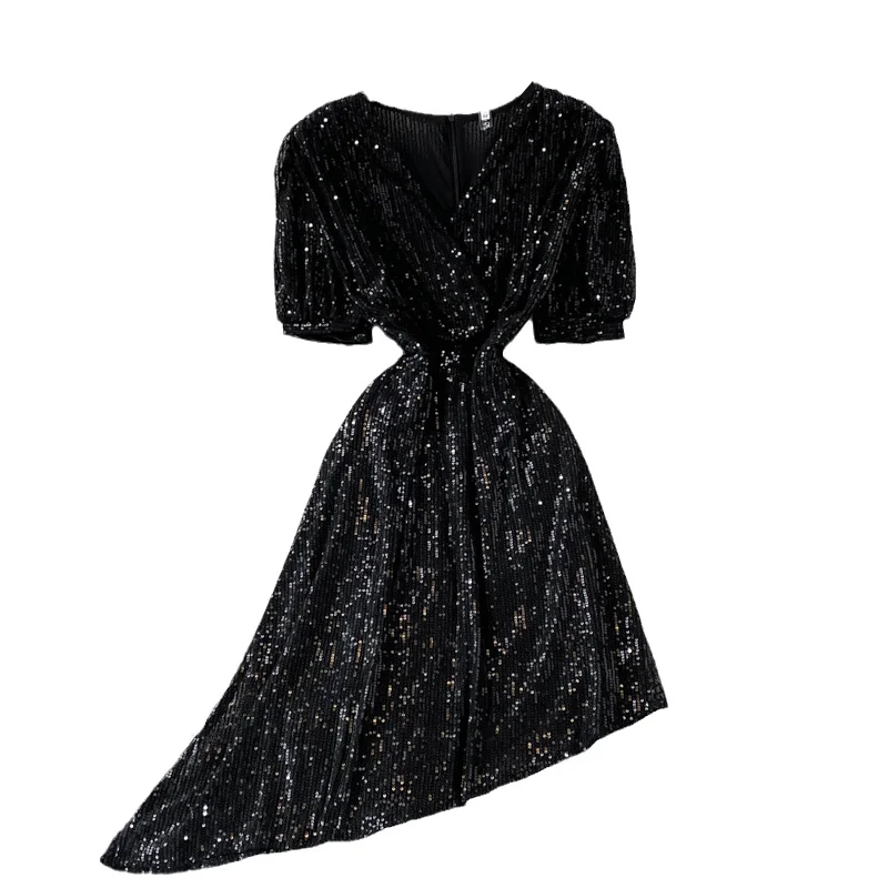 Women Light Luxury Evening Dress Ladies Irregular V-neck Short Sleeve Night Party Club Sequin Dress Summer 2021
Women Light Luxury Evening Dress Ladies Irregular V-neck Short Sleeve Night Party Club Sequin Dress Summer 2021