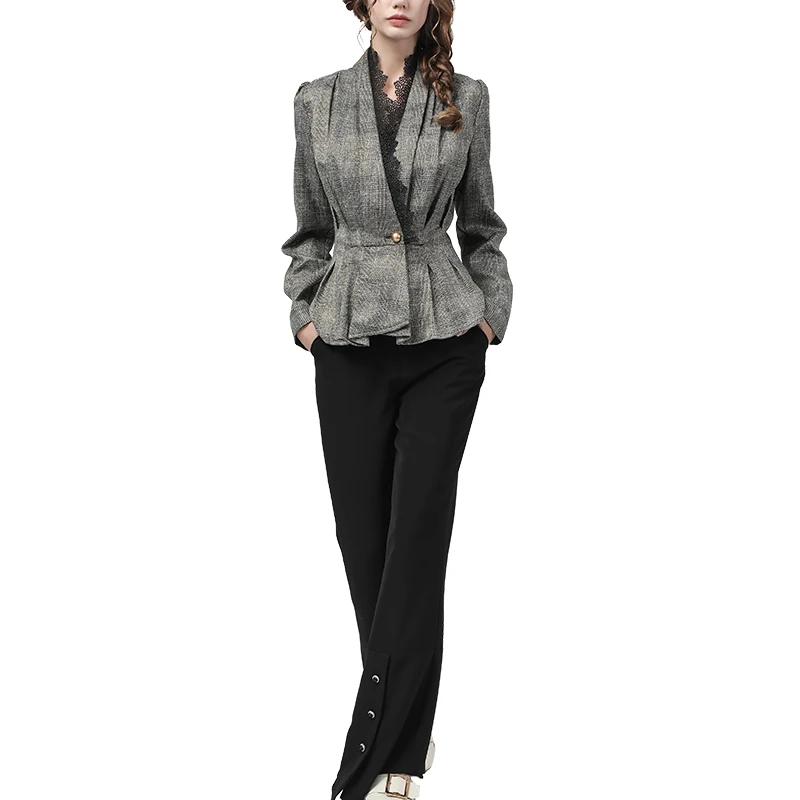 Vintage Gray Plaid Women' Jacket 2020 Autumn Long Sleeve V-Neck Single-button High Waist Korean Jackets Spliced Lace Ladies Coat
Vintage Gray Plaid Women' Jacket 2020 Autumn Long Sleeve V-Neck Single-button High Waist Korean Jackets Spliced Lace Ladies Coat