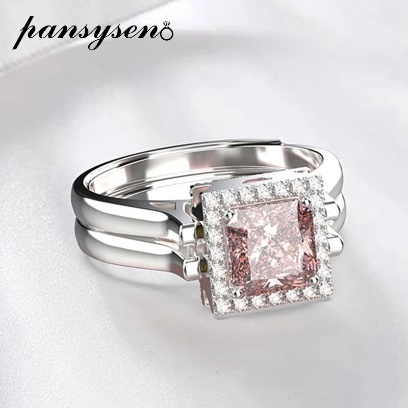 PANSYSEN Специальное кольцо с двух сторон, выполненное из твердого серебра 925 пробы, с розовым сапфиром и бриллиантами, регулируемое по размеру, для женщин на свадьбу, день рождения или в подарок.