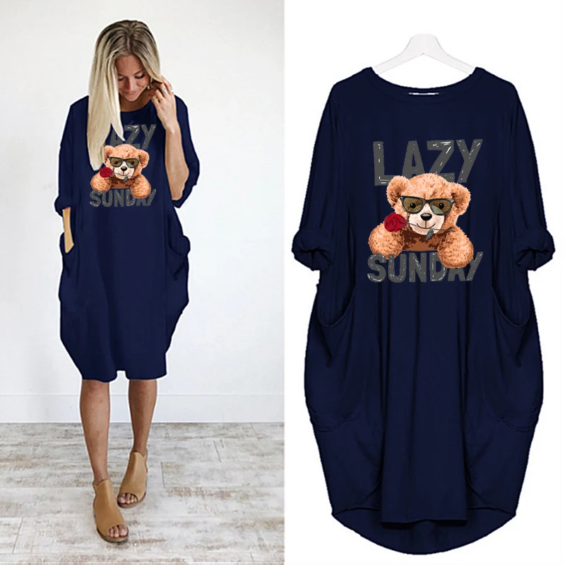 Vintage Clothing Loose Long Sleeve Women Midi Dress Pocket Dresses Teddy Bear Print Autumn Sundress Beach Robe Femme Cartoon
Vintage Clothing Loose Long Sleeve Women Midi Dress Pocket Dresses Teddy Bear Print Autumn Sundress Beach Robe Femme Cartoon