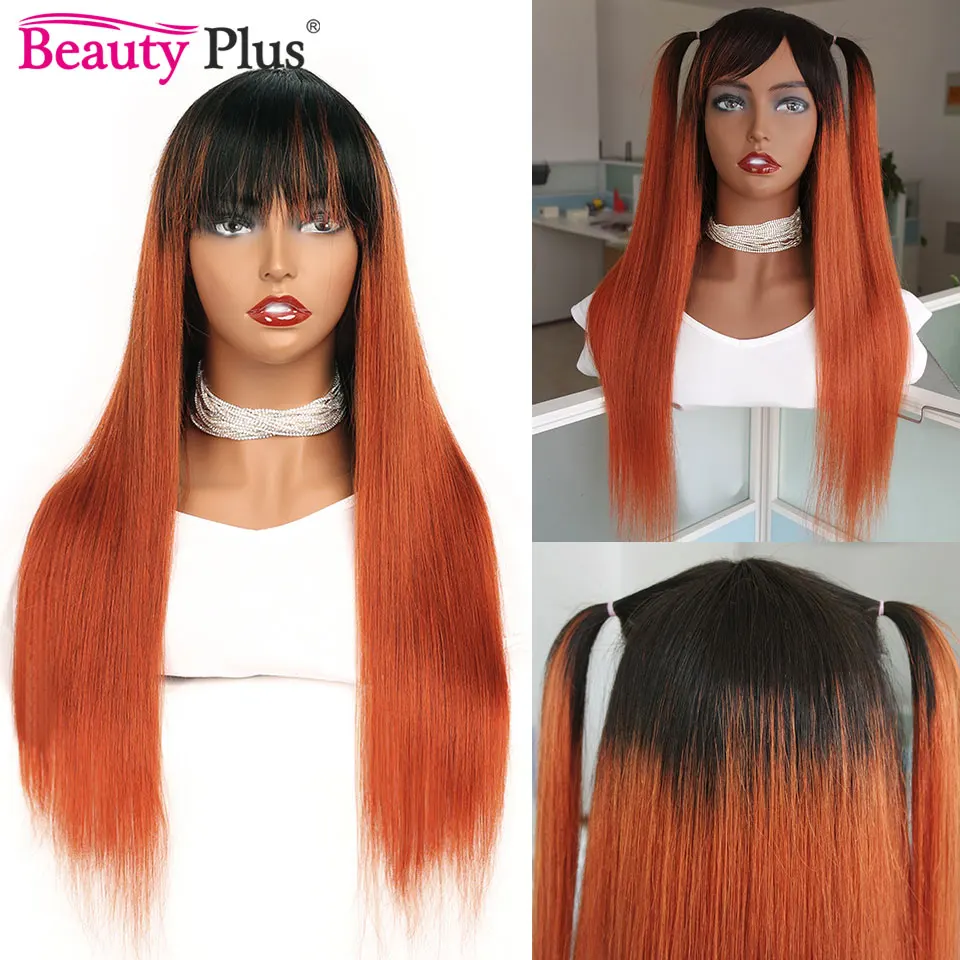 

Fringe Wigs Human Hair For Black Women Peruvian Straight Ombre 1B 350 Hair Wig With Bangs Human Remy Hair Full Machine Made Wigs