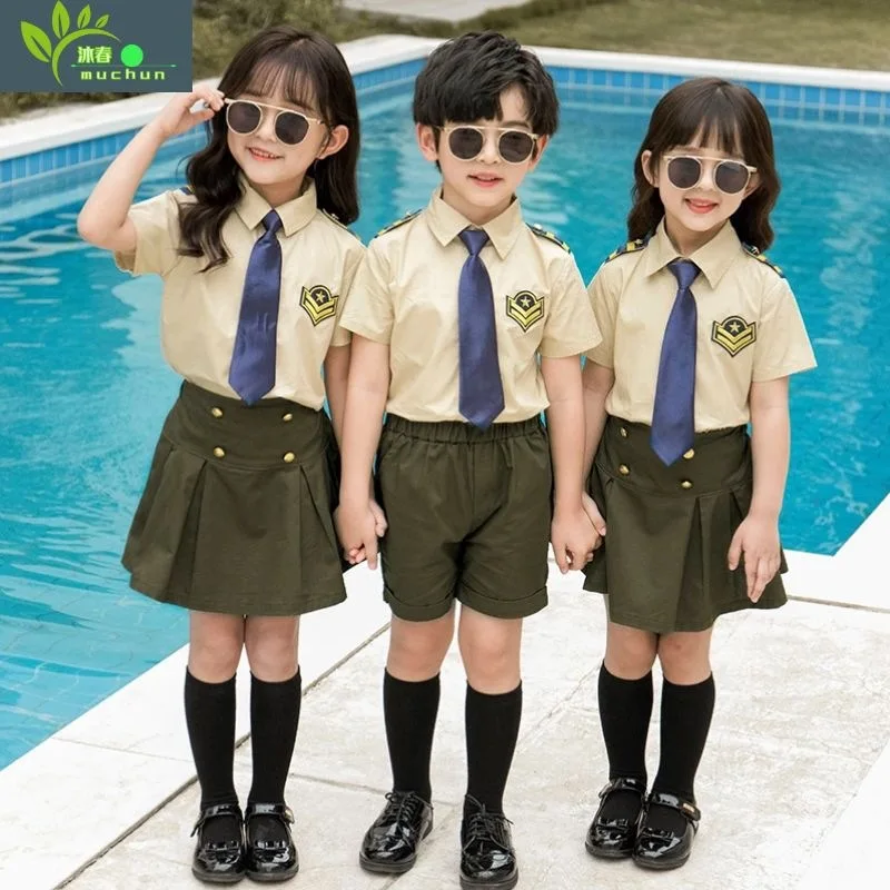 British Style Children Camp Training Army Suit Boys Girls Military Uniforms Summer T-shirt+shorts/skirt Tactical Set 2pcs
British Style Children Camp Training Army Suit Boys Girls Military Uniforms Summer T-shirt+shorts/skirt Tactical Set 2pcs