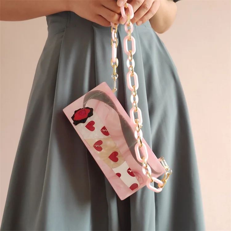 

【wander lamar 】2021 fashion design pink milk tea acrylic box evening women bags with acrylic chain