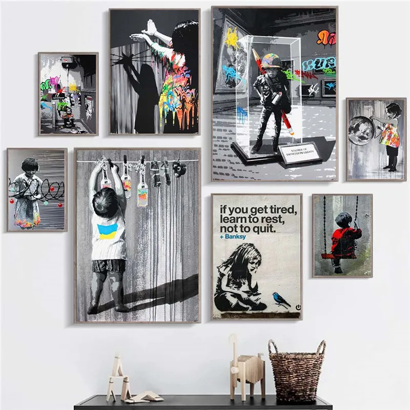 Wall Artwork Banksy Graffiti Art Canvas Painting On The Wall Art Posters Prints Wall Pictures for Living Room Home Wall Cuadros 
Wall Artwork Banksy Graffiti Art Canvas Painting On The Wall Art Posters Prints Wall Pictures for Living Room Home Wall Cuadros