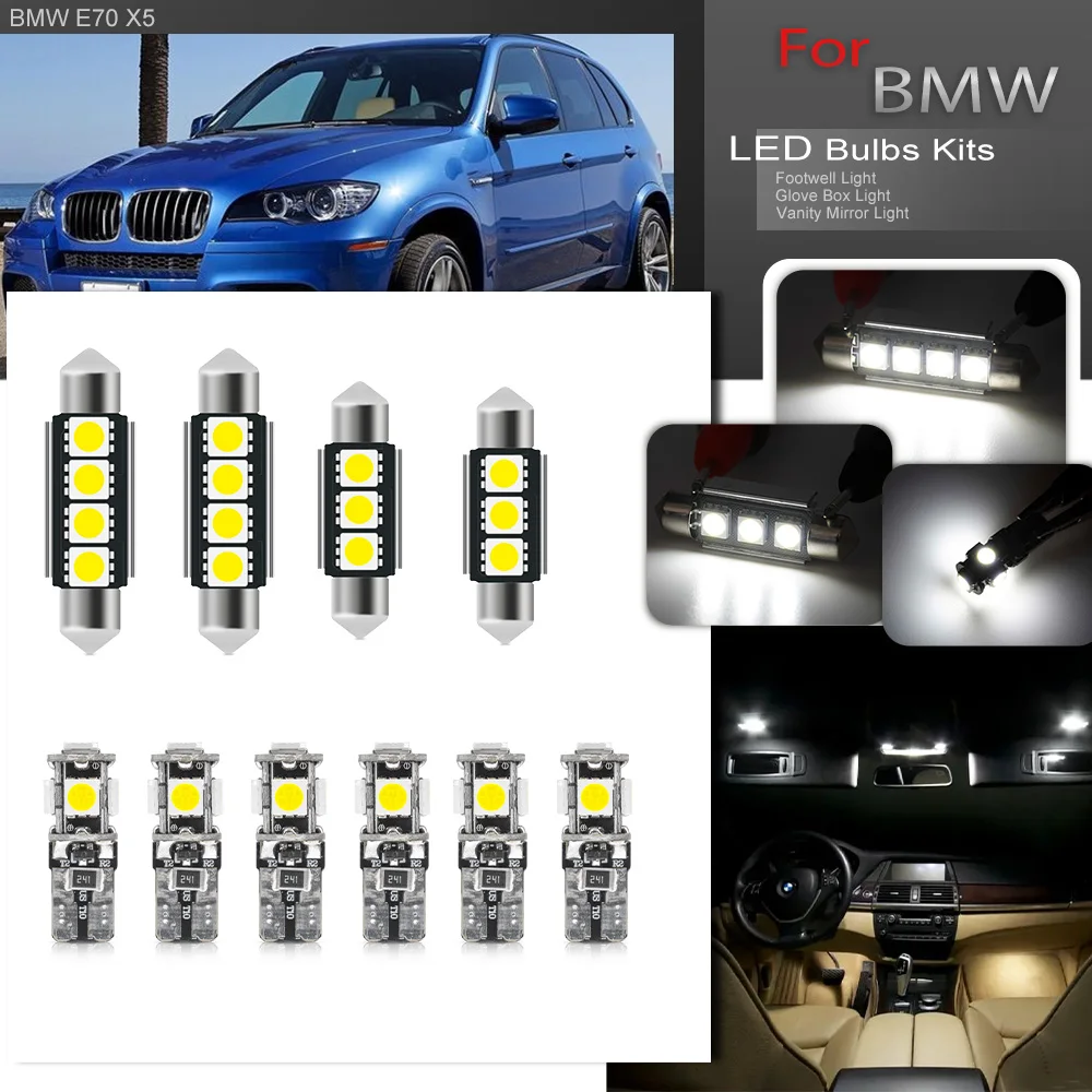 For BMW E70 X5 07-13 Canbus LED Interior Courtesy Light Kit Map Vanity Mirror Footwell Glove Box Door Trunk Lamps Car Lighting
For BMW E70 X5 07-13 Canbus LED Interior Courtesy Light Kit Map Vanity Mirror Footwell Glove Box Door Trunk Lamps Car Lighting