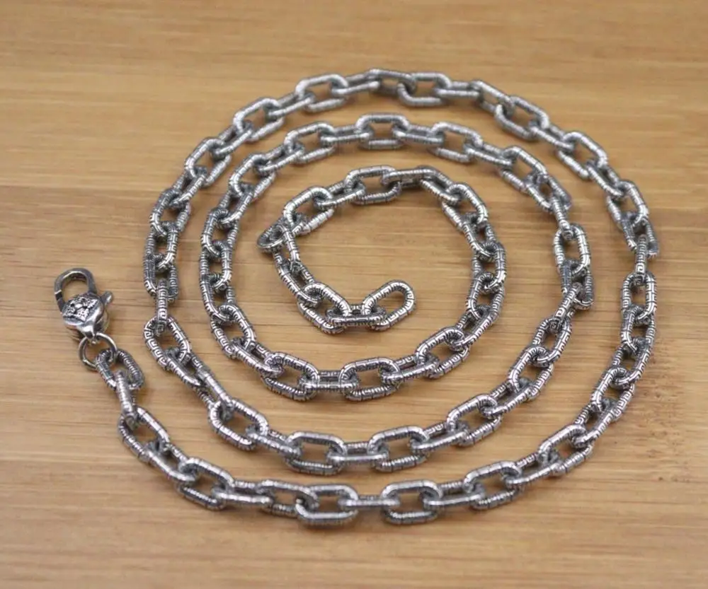 

Pure 925 Sterling Silver Necklace Width 5mm Oblong Pattern Rolo Link Chain 21.62"L About 34g For Woman Man