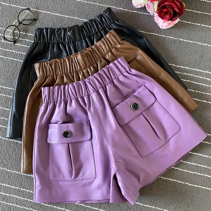2021 Women's Autumn High Quality sheepskin Real leather pockets short pants casual women high-rise leather wide-leg pants C160
2021 Women's Autumn High Quality sheepskin Real leather pockets short pants casual women high-rise leather wide-leg pants C160