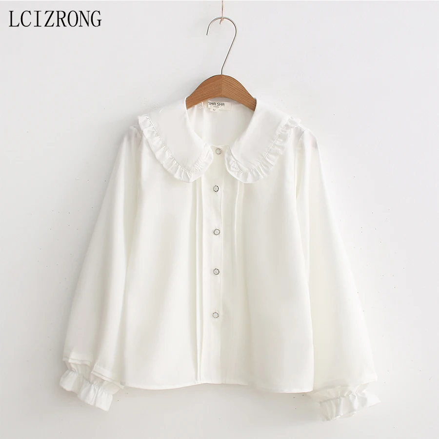 Sweet Ruffles Peter Pan Collar White Blouse Women Mori Girl Long Sleeve Bottoming Shirt Loose Solid Cotton College Tops Female
Sweet Ruffles Peter Pan Collar White Blouse Women Mori Girl Long Sleeve Bottoming Shirt Loose Solid Cotton College Tops Female