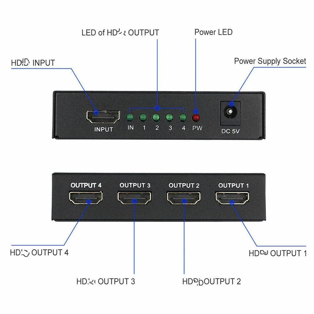 3D 1080P совместимому с HDMI разветвитель HDCP 1 в 4 из Мощность усилитель сигнала 1x4 аудио