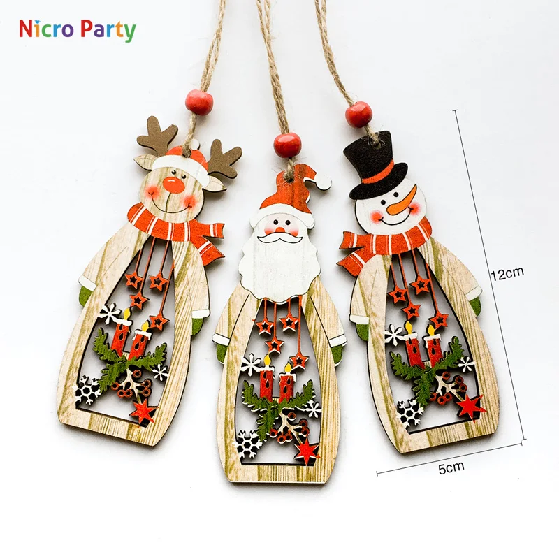 Nicro 3 pcs/set Wooden Christmas Santa Claus Snowman Pendant Ornaments Home Party Xmas Tree Decor Kids Gifts Decoration #Chr90 | Дом и сад