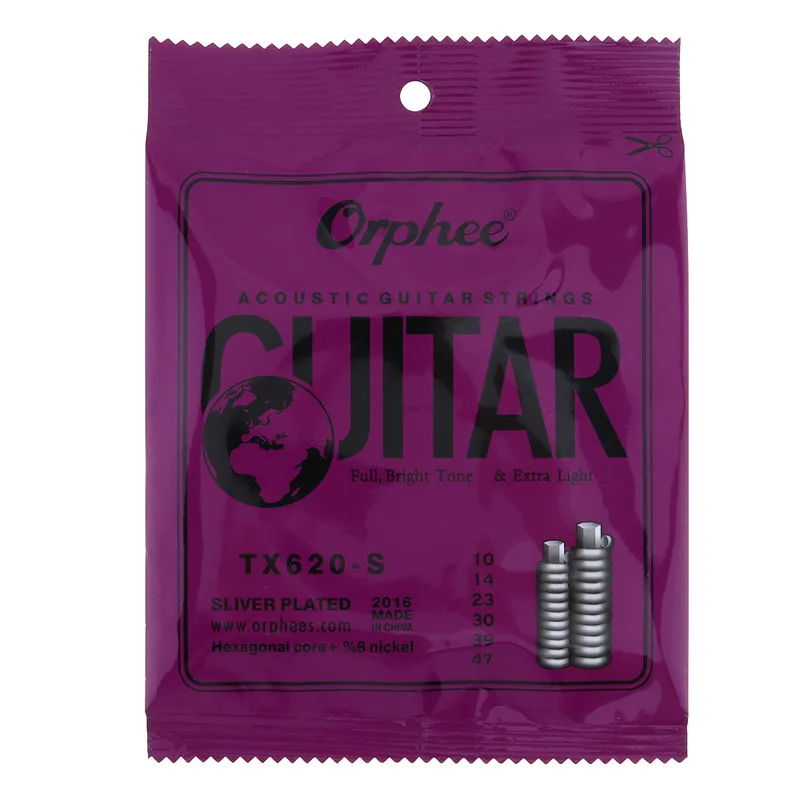 Orphee 6pcs/set Acoustic Guitar Strings Special Silver Plated Anti-Rust Hexagonal core+8% Nickel Extra Light TX620-S
Orphee 6pcs/set Acoustic Guitar Strings Special Silver Plated Anti-Rust Hexagonal core+8% Nickel Extra Light TX620-S