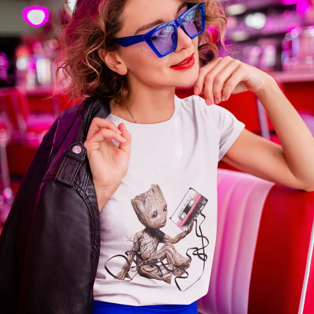 

Женская футболка с принтом Грут Marvel, модная женская футболка в стиле рок, панк, Харадзюку, летняя уличная одежда, футболка Marvel с изображением...