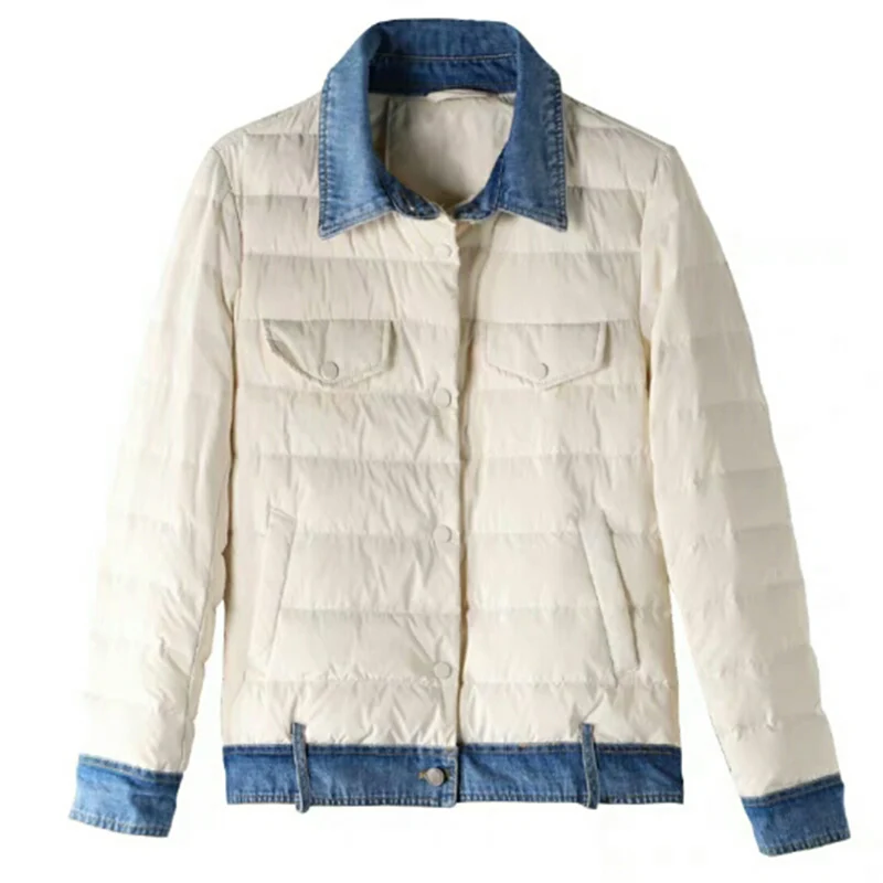 Women Autumn Winter Coat New Ultra Light White Duck Down Short Jacket Ultra-Thin Fashion Pockets Denim Spliced Warm Down Parker
Women Autumn Winter Coat New Ultra Light White Duck Down Short Jacket Ultra-Thin Fashion Pockets Denim Spliced Warm Down Parker