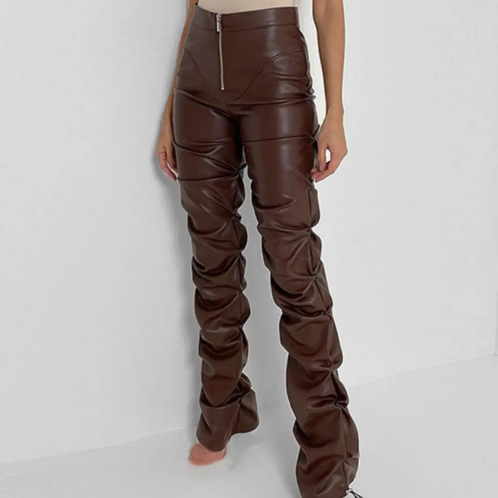 High Waist Solid Color Women Pants Windproof Zipper Closure Pleated Faux Leather Pants Trousers Hot
High Waist Solid Color Women Pants Windproof Zipper Closure Pleated Faux Leather Pants Trousers Hot