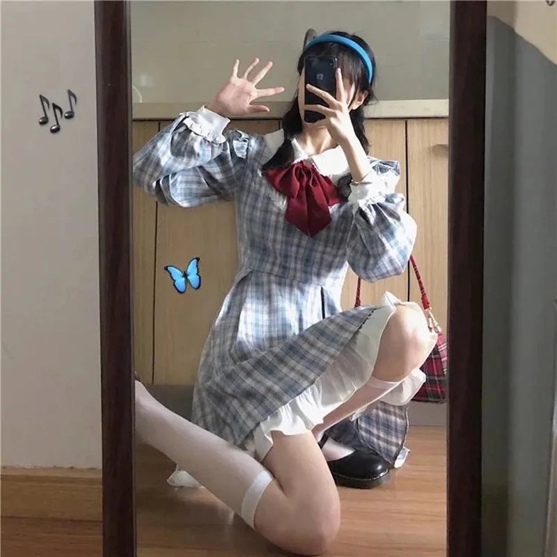 College Style Kawaii Girl Long Sleeve Dress for Female Spring Mid-length Bow A-line Plaid Spring Dress Youth Series
College Style Kawaii Girl Long Sleeve Dress for Female Spring Mid-length Bow A-line Plaid Spring Dress Youth Series