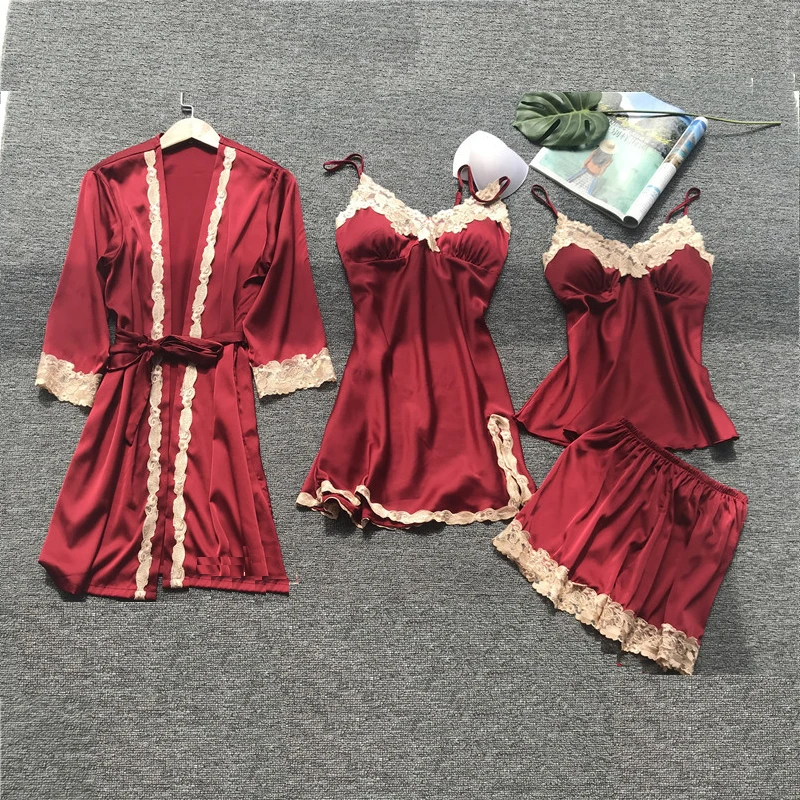 Sexy Women's Robe & Gown Sets Lace Bathrobe + Night Dress 4 Four Pieces Sleepwear Womens Sleep Set Faux Silk Robe Femme Lingerie
Sexy Women's Robe & Gown Sets Lace Bathrobe + Night Dress 4 Four Pieces Sleepwear Womens Sleep Set Faux Silk Robe Femme Lingerie