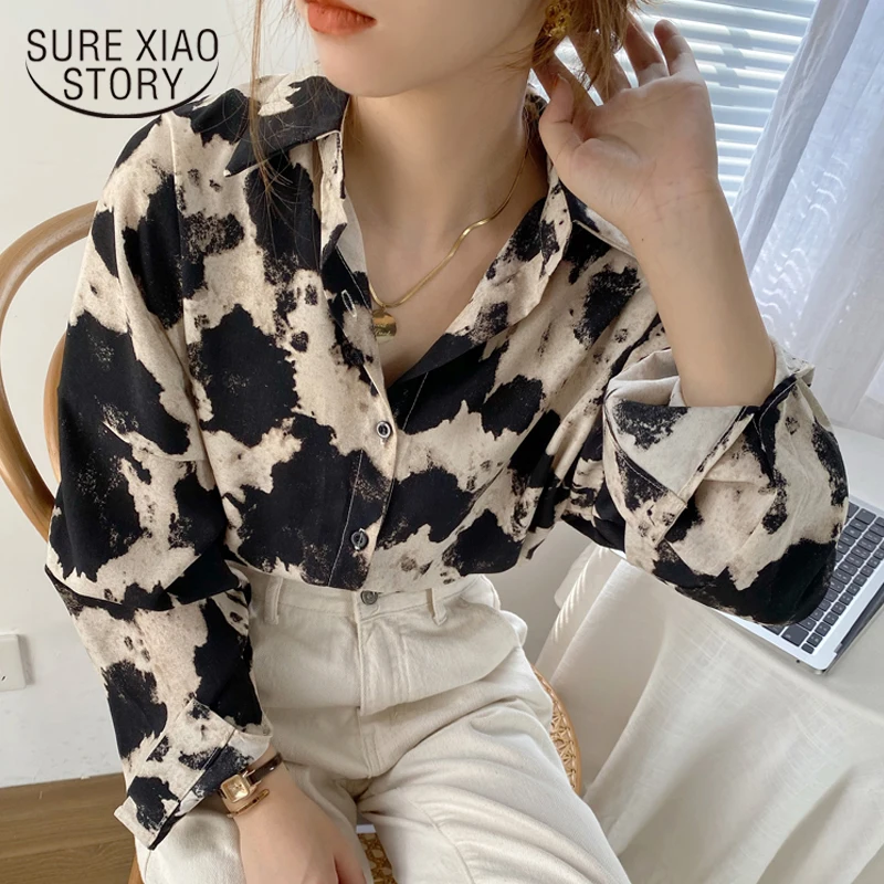Women Long Sleeve Blouse Cow Print Button Up Shirts Korean Fashion Clothes loose Streetwear Casual Tops Spring New 16104
Women Long Sleeve Blouse Cow Print Button Up Shirts Korean Fashion Clothes loose Streetwear Casual Tops Spring New 16104