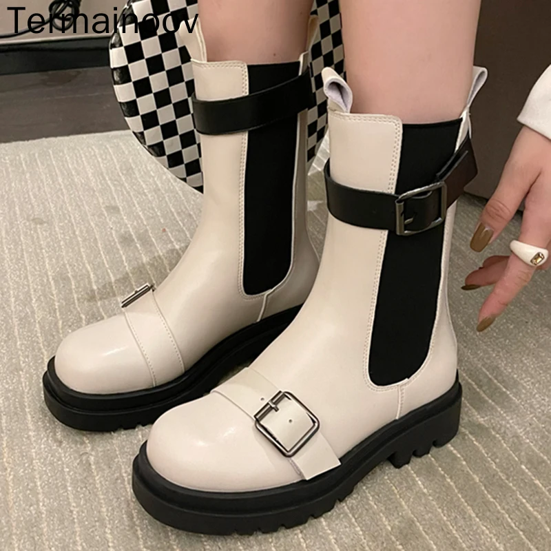 Termainoov Women Ankle Boots Round Head Belt Buckle Slip on Fashion Female Short Winter Martin Boots High Quality
Termainoov Women Ankle Boots Round Head Belt Buckle Slip on Fashion Female Short Winter Martin Boots High Quality