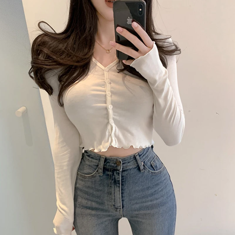 AOSSVIAO Buttons Stitch Crop Tops Y2K Summer Grunge Style O-neck Long Sleeve 2022 New Party T-shirts Black White Gray Blue
AOSSVIAO Buttons Stitch Crop Tops Y2K Summer Grunge Style O-neck Long Sleeve 2022 New Party T-shirts Black White Gray Blue