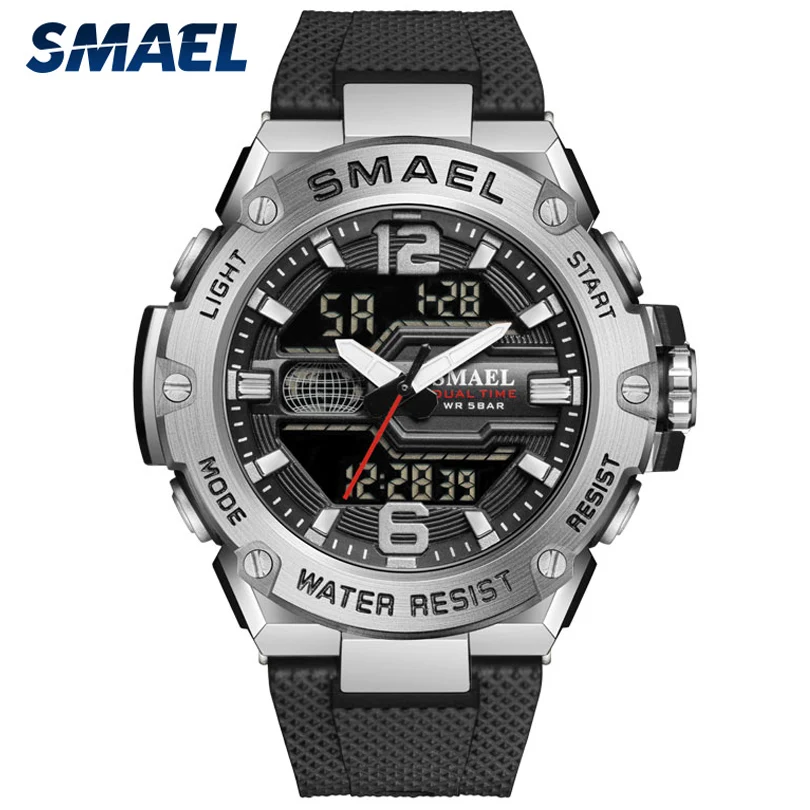 

SMAEL 2021 Sport Watch Men Dual Time Waterproof 50M Miliatry Watches Chrono Alarm Wristwatch Vintage Classic Digital Watch 8033