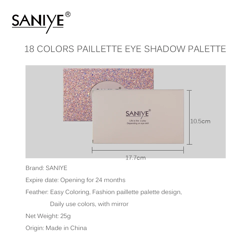 SANIYE 18 Colors Long Lasting Mineral Powder Eye Shadow Makeup Cosmetic Waterproof Nude Glitter Eyeshadow Matte Shimmer Palette
SANIYE 18 Colors Long Lasting Mineral Powder Eye Shadow Makeup Cosmetic Waterproof Nude Glitter Eyeshadow Matte Shimmer Palette