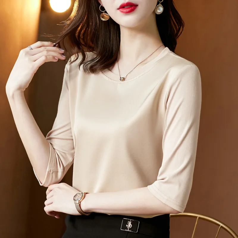 Spring solid color women's blouse 2021 new Korean loose satin round neck sleeve t-shirt one
Spring solid color women's blouse 2021 new Korean loose satin round neck sleeve t-shirt one