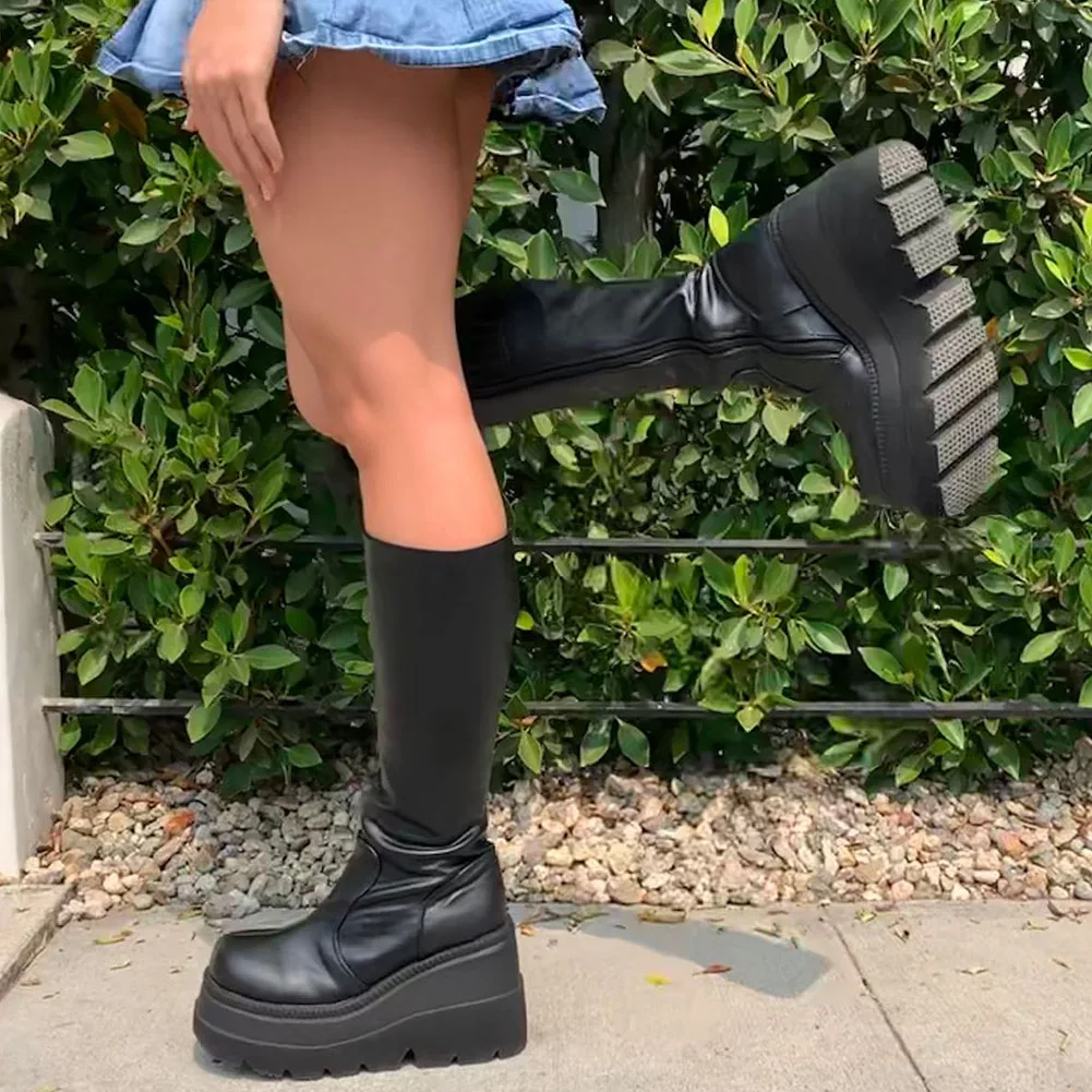 Сапоги женские на платформе с застежкой-молнией 2021 | Обувь