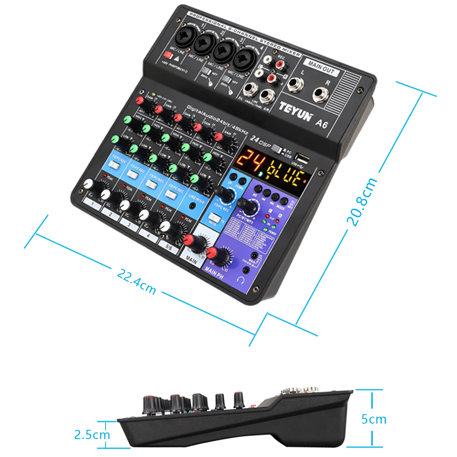 Wireless 6-Channel Audio Mixer Portable Sound Mixing Console USB Interface Computer Input 48V Phantom Power Monitor for Input
Wireless 6-Channel Audio Mixer Portable Sound Mixing Console USB Interface Computer Input 48V Phantom Power Monitor for Input