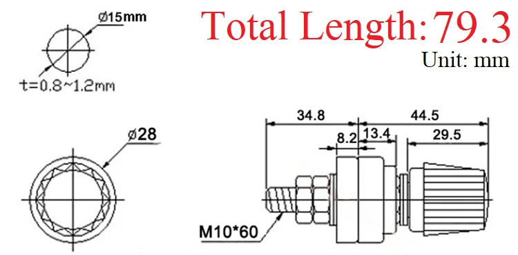 Copper 555 M10x60 Wire Binding Post Thread Screw Dia 10mm Weld Machine Inverter Clamp Power Supply Connect Terminal Splice 300A
Copper 555 M10x60 Wire Binding Post Thread Screw Dia 10mm Weld Machine Inverter Clamp Power Supply Connect Terminal Splice 300A
