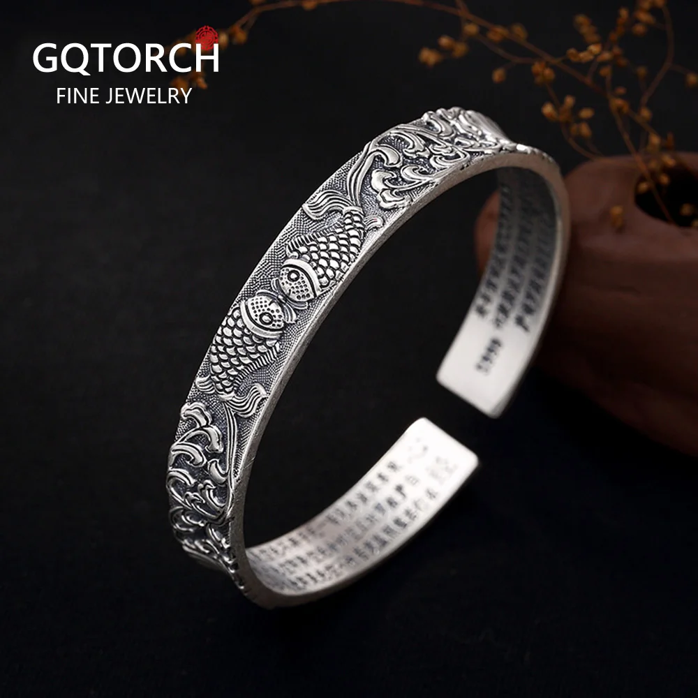 Authentic 999 Pure Silver Fish Bracelet Bangles For Women Wide Prajna Paramita Sutra Buddha Tibetan Jewelry
Authentic 999 Pure Silver Fish Bracelet Bangles For Women Wide Prajna Paramita Sutra Buddha Tibetan Jewelry