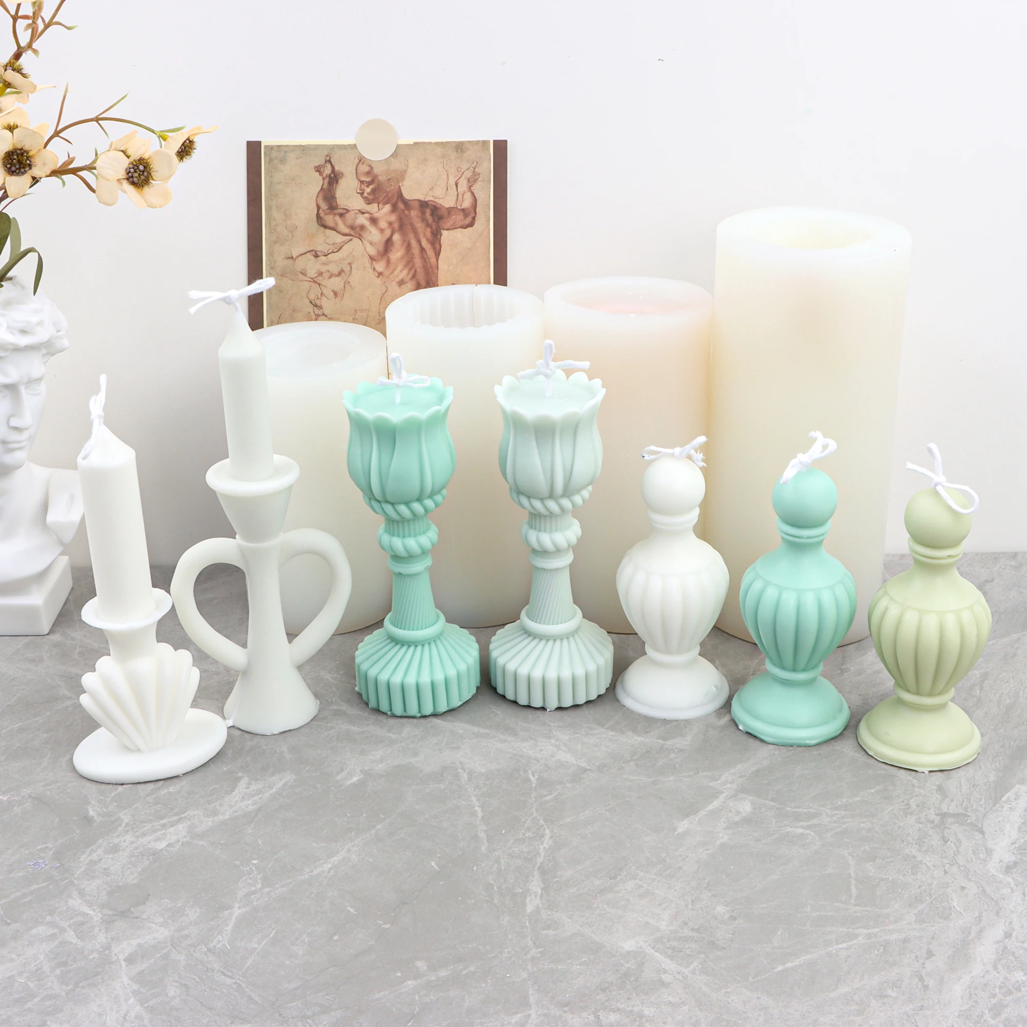 3 Types Candlestick Shape Candle Mould Luxuriant Candleholder With Candle DIY Wax Ornament Making Tool Non-stick Silicone Mold
3 Types Candlestick Shape Candle Mould Luxuriant Candleholder With Candle DIY Wax Ornament Making Tool Non-stick Silicone Mold