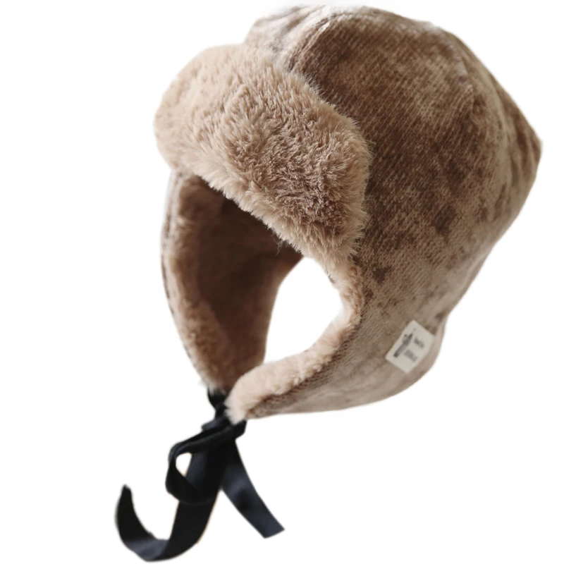 2020 kpop Japan retro lambsworol winter women's hat thunderwind tab flying cap ski white warm | Аксессуары для одежды