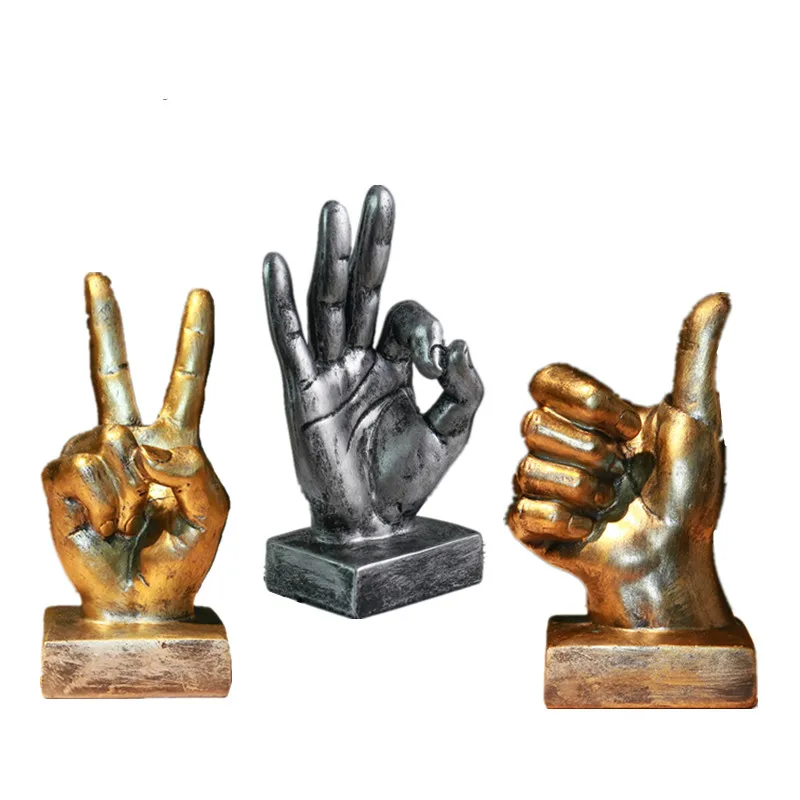 

6.1" 6.7" Resin Gesture Finger Figurines American Retro Ornaments Home Coffee Shop Model Room Soft Decoration Furnishings