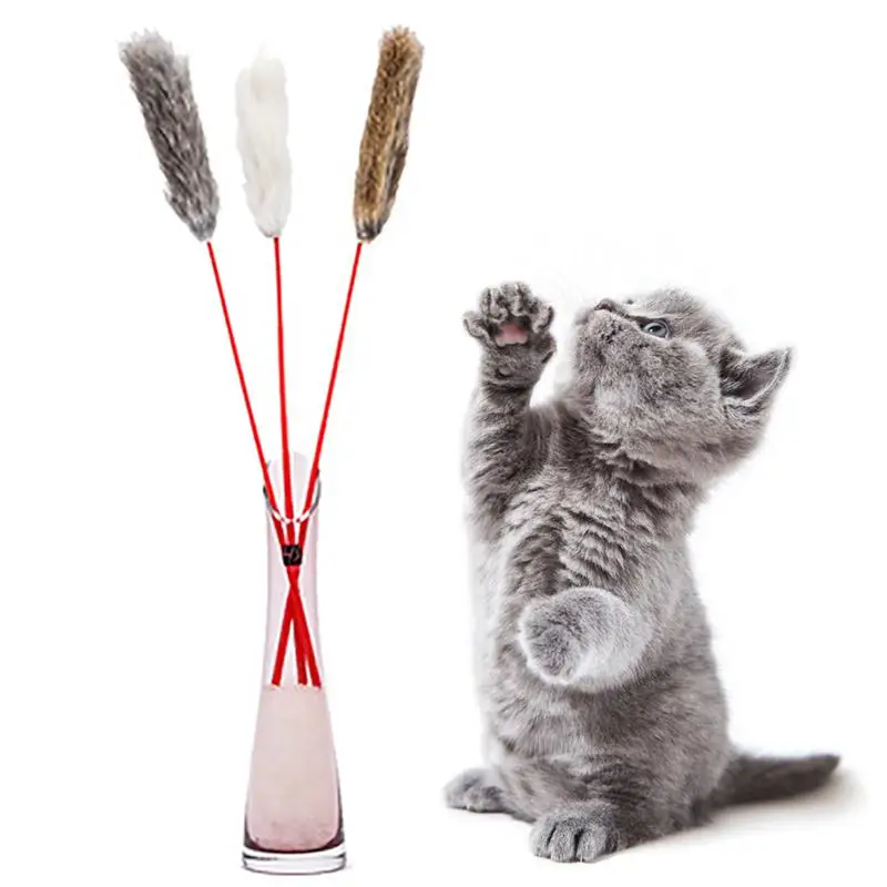 

Cat Teaser Toy Pets Cats Interactive Wand Toys 15.75in Fake Fur Cat Kitten Rod Stick Plaything Creative Kitty Supplies Accessory