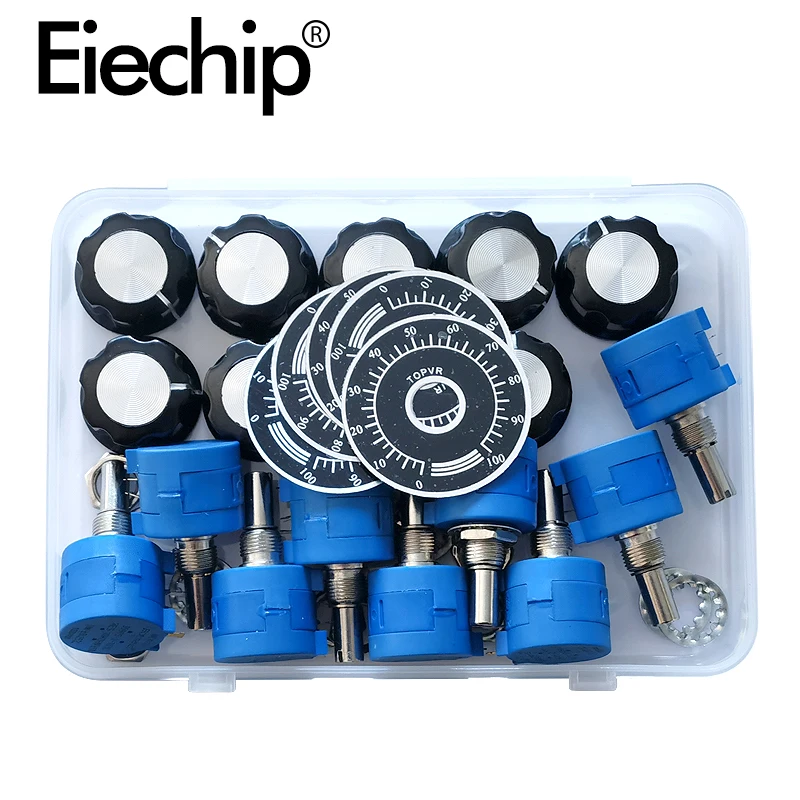 3590S 1K 2K 5K 10K 20K 50K 100K 200R 500R Precision Potentiometer Adjustable Resistor with MF-A03 Potentiometer knob 9 value KIT
3590S 1K 2K 5K 10K 20K 50K 100K 200R 500R Precision Potentiometer Adjustable Resistor with MF-A03 Potentiometer knob 9 value KIT