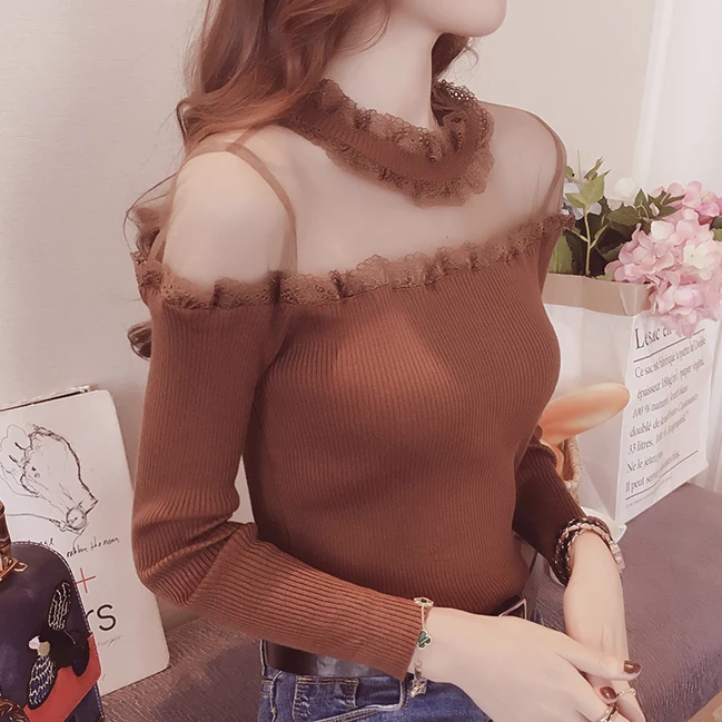 Spring and Summer Ladies Sexy Mesh Off-the-shoulder Lace Slim Bottoming Shirt Women Thin Long-sleeved T-shirt Pullover Sweater
Spring and Summer Ladies Sexy Mesh Off-the-shoulder Lace Slim Bottoming Shirt Women Thin Long-sleeved T-shirt Pullover Sweater