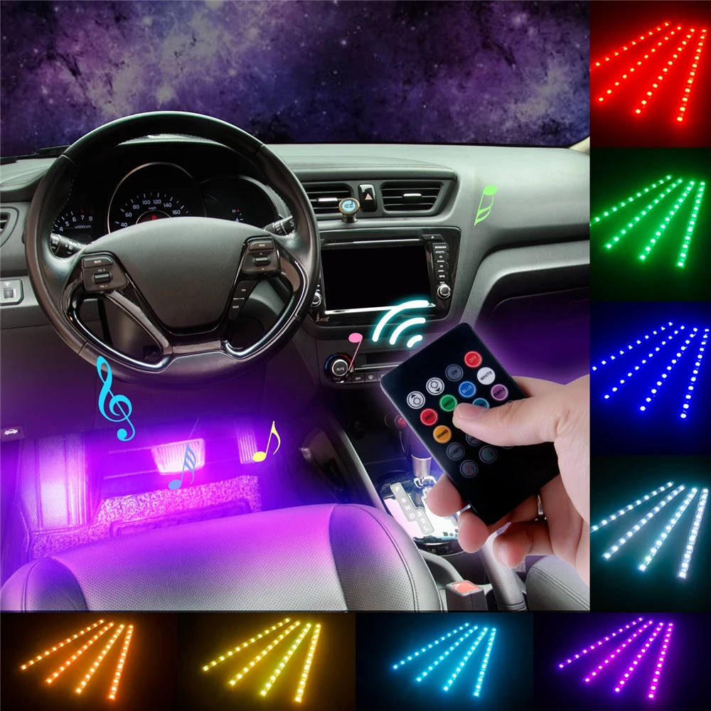 Atmosphere Lights Strip USB 4PCS 72 LED Wireless IR Remote Control Car LED Strip Light,4pack LED Interior Lights Car Strip Light
Atmosphere Lights Strip USB 4PCS 72 LED Wireless IR Remote Control Car LED Strip Light,4pack LED Interior Lights Car Strip Light