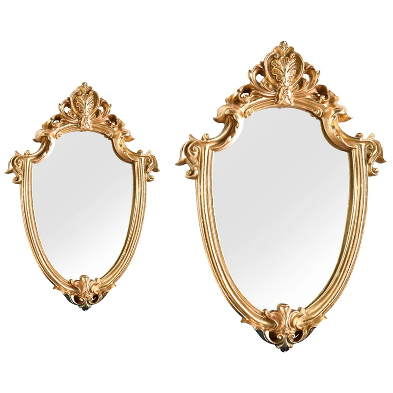 2 Pcs Relief Resin Decor Mirror Wall Hanging Mirror Bathroom Decor Gold Shield Shape Makeup Mirror Decor, Large & Small
2 Pcs Relief Resin Decor Mirror Wall Hanging Mirror Bathroom Decor Gold Shield Shape Makeup Mirror Decor, Large & Small