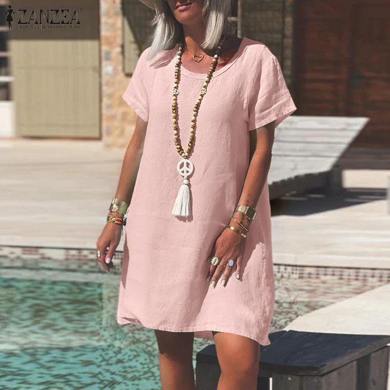 ZANZEA Women Elegant O Neck Short Sleeve Solid Sundress Summer Dress Vintage Robe Femme Casual Loose Work Knee-length Vestidos
ZANZEA Women Elegant O Neck Short Sleeve Solid Sundress Summer Dress Vintage Robe Femme Casual Loose Work Knee-length Vestidos