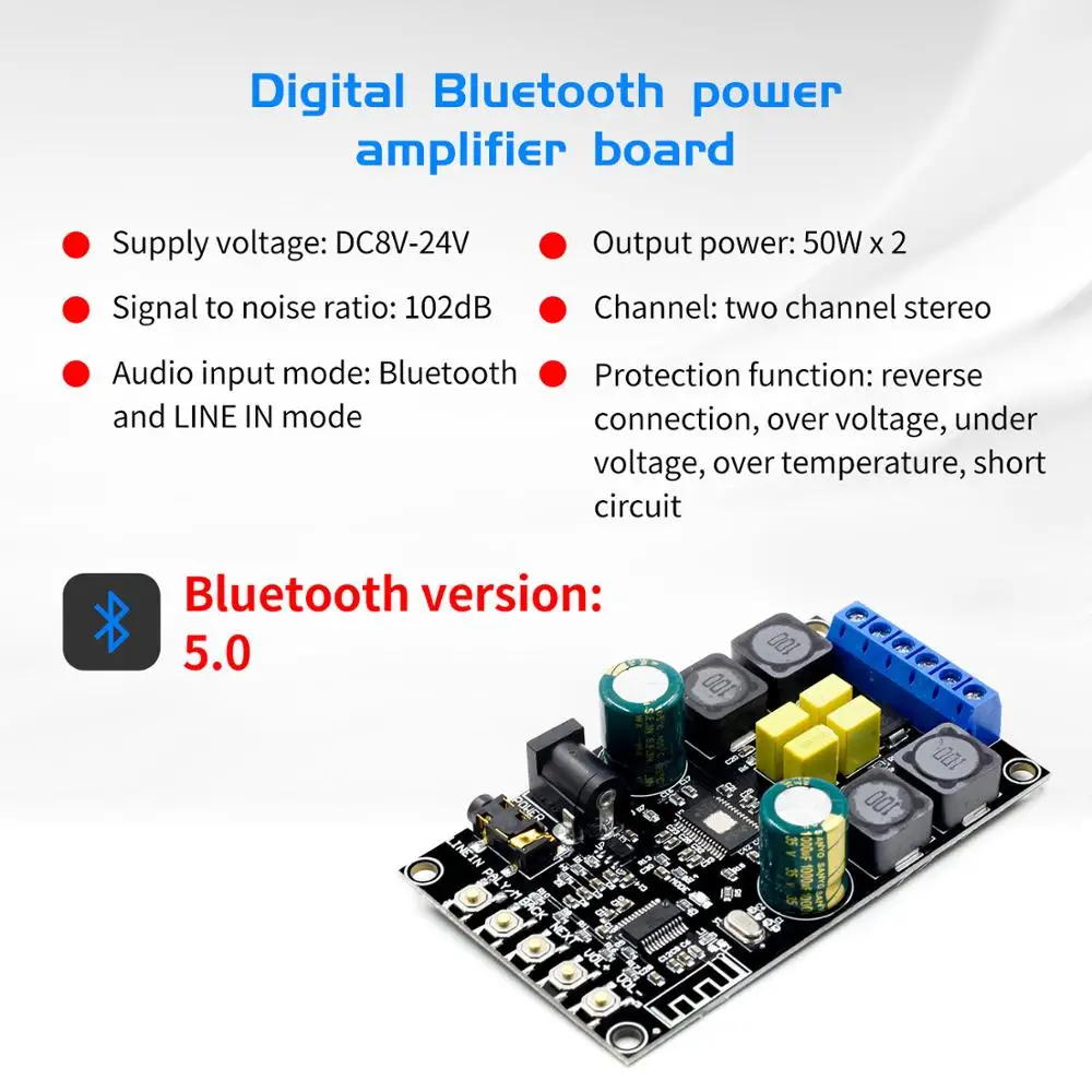TPA3116 50 Вт + 50 Вт 2,0 аудио беспроводной Bluetooth 5,0 стерео цифровой усилитель мощности плата с корпусом
TPA3116 50 Вт + 50 Вт 2,0 аудио беспроводной Bluetooth 5,0 стерео цифровой усилитель мощности плата с корпусом