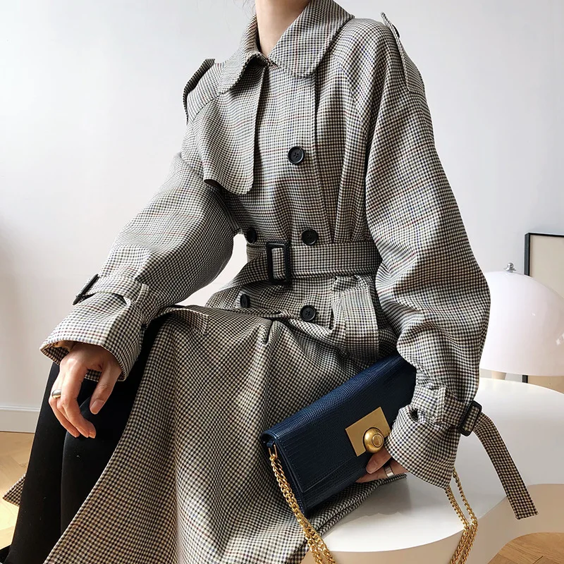 Korean Elegant Houndstooth Trench Coat Plus Sashes Spring Women Double breasted Mid-length Long sleeve Casual Windbreaker Female
Korean Elegant Houndstooth Trench Coat Plus Sashes Spring Women Double breasted Mid-length Long sleeve Casual Windbreaker Female