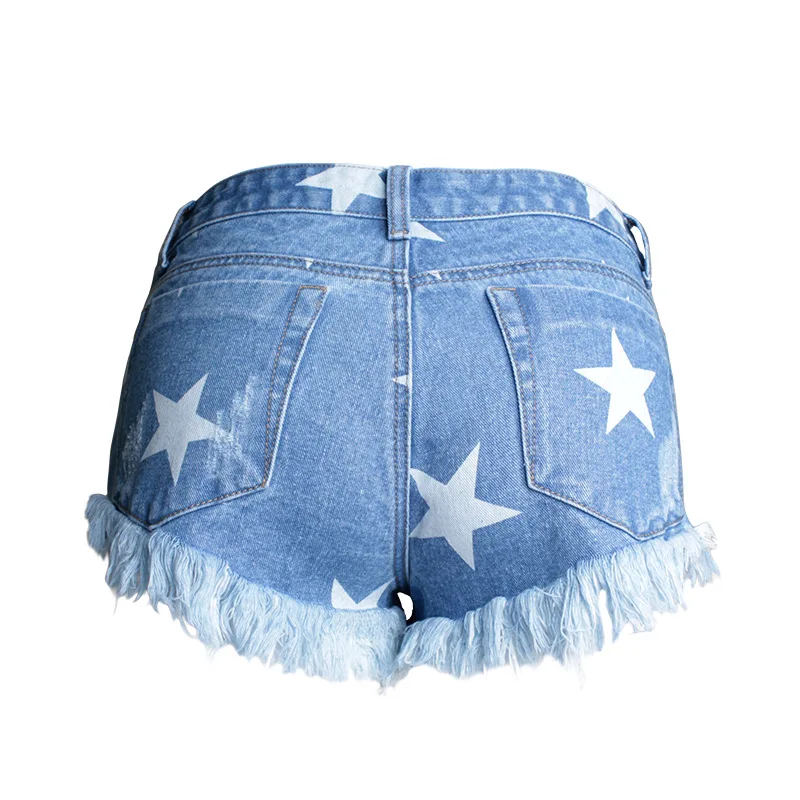 club wind to Europe and the United States women's ultra short shorts stars printing tassel burr low-rise jeans shorts
club wind to Europe and the United States women's ultra short shorts stars printing tassel burr low-rise jeans shorts