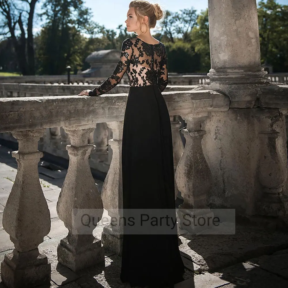 Black Chiffon Party Dresses A-line Front/Side Slit long-sleeved Applique Party Gowns Sweep/Brush Button Fashion Evening Dresses
Black Chiffon Party Dresses A-line Front/Side Slit long-sleeved Applique Party Gowns Sweep/Brush Button Fashion Evening Dresses