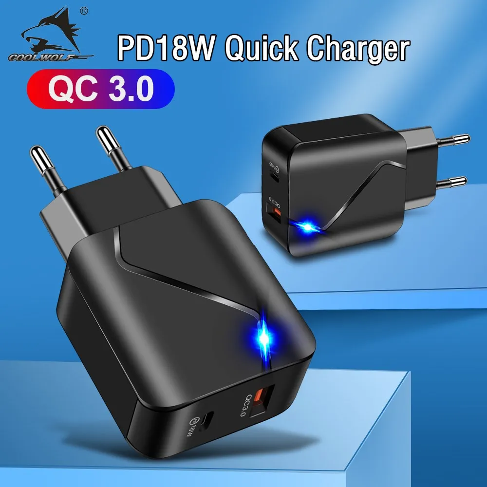 COOLWOLF PD18W Quick charger QC3.0 USB Charger For iPhone Samsung Xiaomi Huawei OPPO VIVO Wall Mounted Mobile Phone Charger
COOLWOLF PD18W Quick charger QC3.0 USB Charger For iPhone Samsung Xiaomi Huawei OPPO VIVO Wall Mounted Mobile Phone Charger
