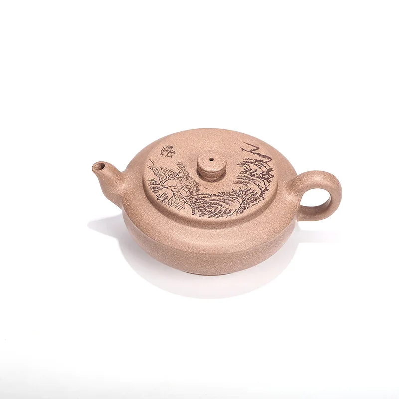 Dark-red Enameled Pottery Teapot Yixing Raw Ore Grey Lime Section Mud Landscape Han Bian Pot Famous Manual Infusion Of Tea 
Dark-red Enameled Pottery Teapot Yixing Raw Ore Grey Lime Section Mud Landscape Han Bian Pot Famous Manual Infusion Of Tea