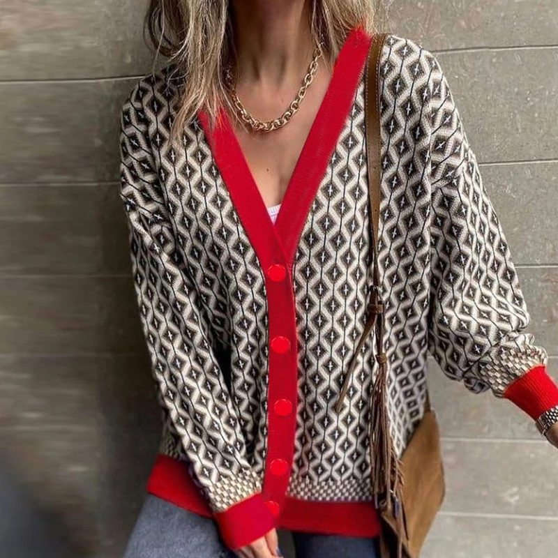 Women Sweater Knitted Houndstooth Cardigan V-Neck Jumper Loose Casual Lady Top Female Clothes Lattice Single-Breasted Buttons
Women Sweater Knitted Houndstooth Cardigan V-Neck Jumper Loose Casual Lady Top Female Clothes Lattice Single-Breasted Buttons