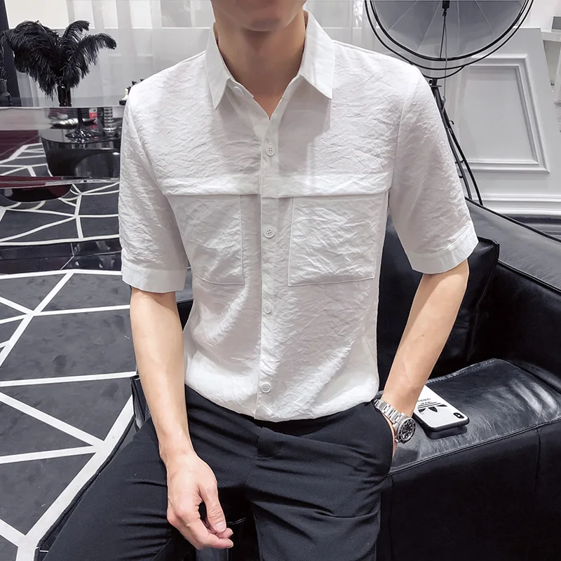 Korean Summer Slim Fit Men Casual Shirts Half Sleeve Simple Double Pockets Decor Thin Blouse Homme Streetwear Black/White 3XL-M
Korean Summer Slim Fit Men Casual Shirts Half Sleeve Simple Double Pockets Decor Thin Blouse Homme Streetwear Black/White 3XL-M
