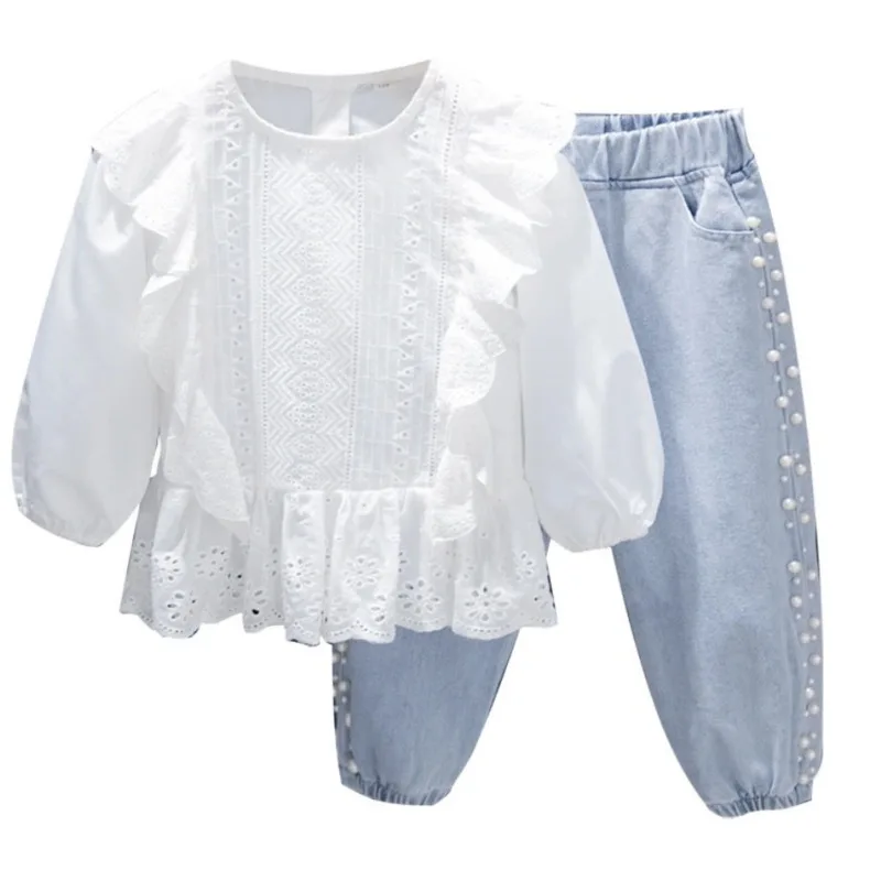 Spring Autumn New Girls' Suit Lace Tops Shirt Fashionable Jeans Casual Children Clothing Set Blouse Baby Girl Clothes
Spring Autumn New Girls' Suit Lace Tops Shirt Fashionable Jeans Casual Children Clothing Set Blouse Baby Girl Clothes