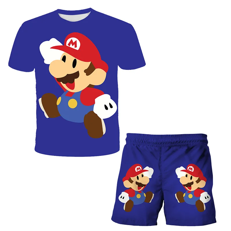 Mario T-shirt and shorts children's clothing set, suitable for boys and girls, made of polyester fabric, fashion animation, summ
Mario T-shirt and shorts children's clothing set, suitable for boys and girls, made of polyester fabric, fashion animation, summ